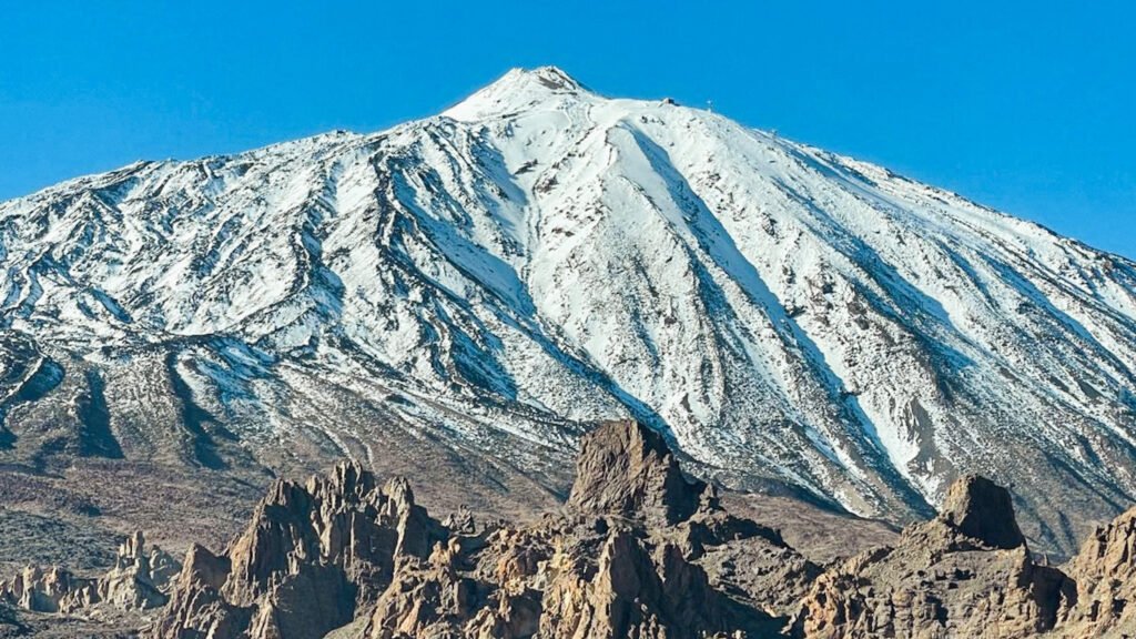 snow on teide volcano