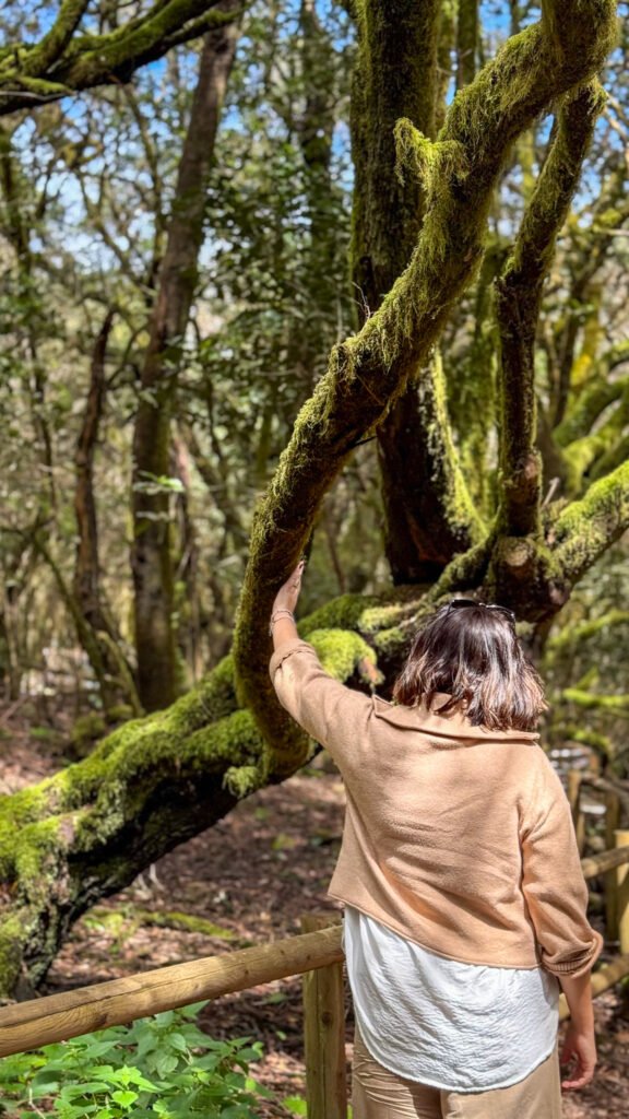 la gomera woman touching a tree
