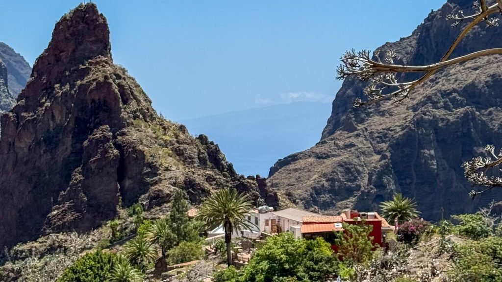 Masca village in Tenerife surrounded by mountains and palm trees
